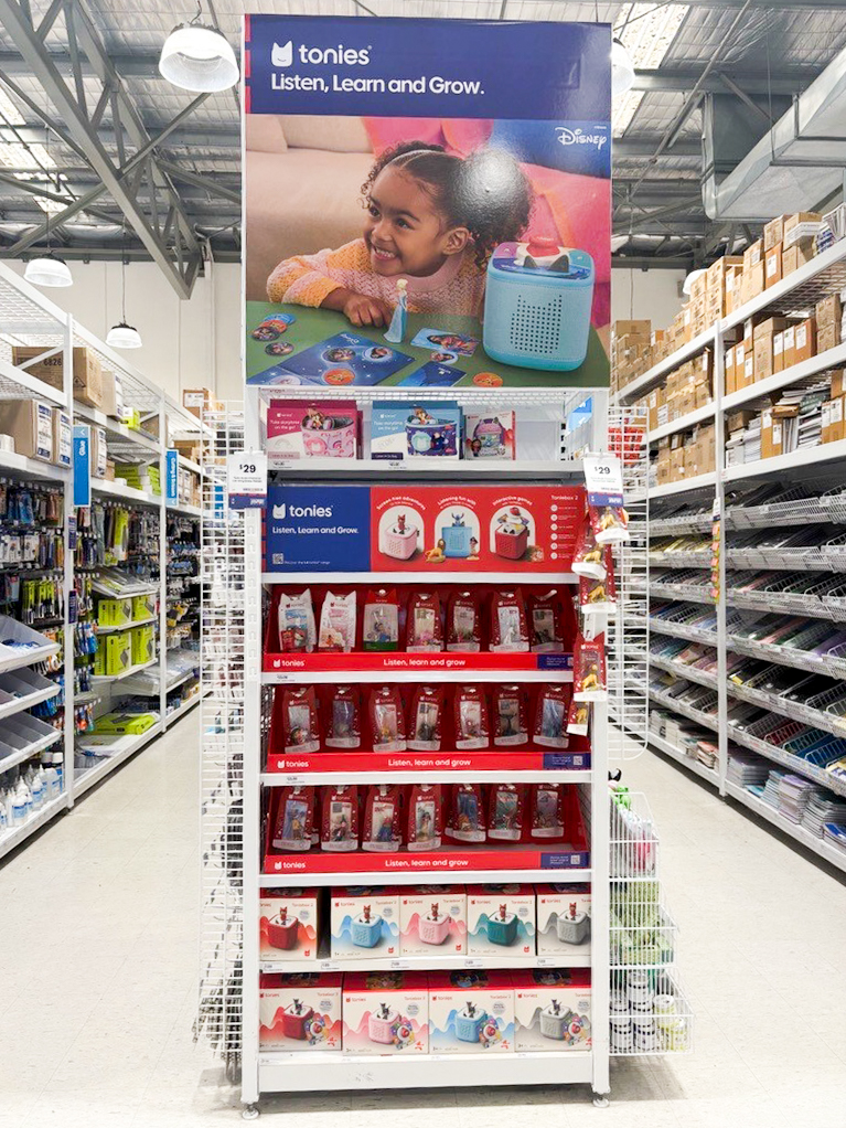 End cap point of sale for Tonis children products in Officeworks Australia End cap point of sale for Tonis children products in Officeworks Australia