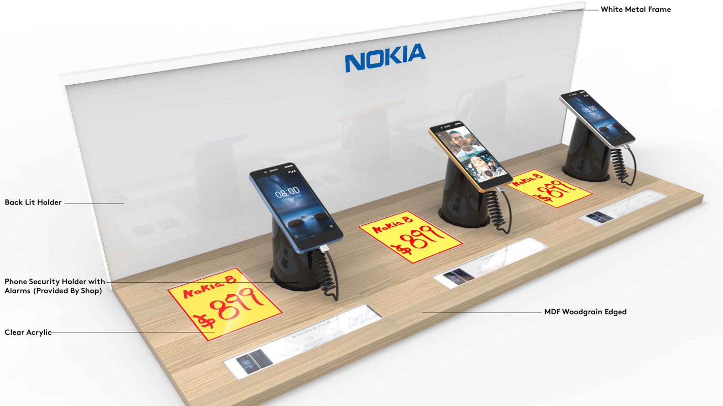 A mobile phone Interactive shelf display for consumer electronics products sold in retail custom designed by Genesis Retail Displays in Australia 2 A mobile phone Interactive shelf display for consumer electronics products sold in retail custom designed by Genesis Retail Displays in Australia 2