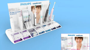 Genesis Retail Displays custom designed interactive shelf display for healthcare products Philips Sonicare range in modular format for many products